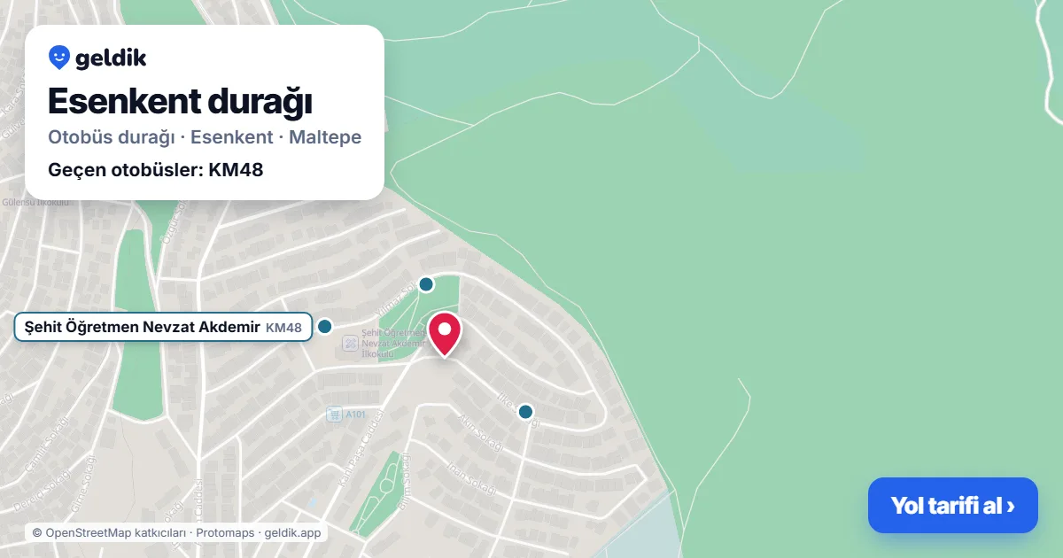 Esenkent otobüs durağı haritada: konumu ve yakındaki duraklar