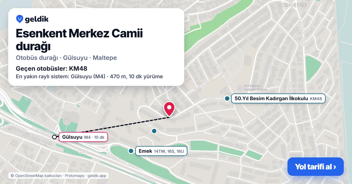 Esenkent Merkez Camii otobüs durağı haritada: konumu ve yakındaki duraklar