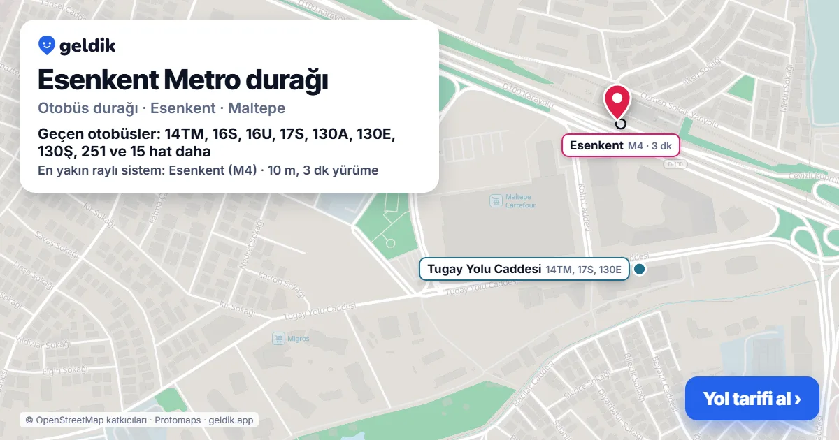 Esenkent Metro otobüs durağı haritada: konumu ve yakındaki duraklar