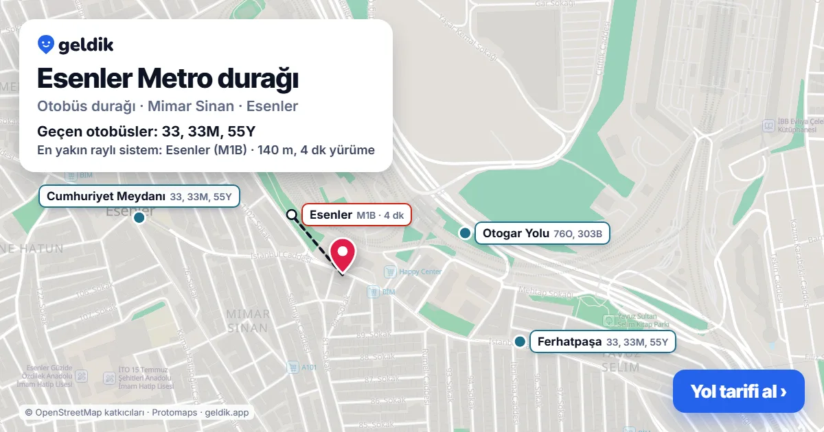 Esenler Metro otobüs durağı haritada: konumu ve yakındaki duraklar