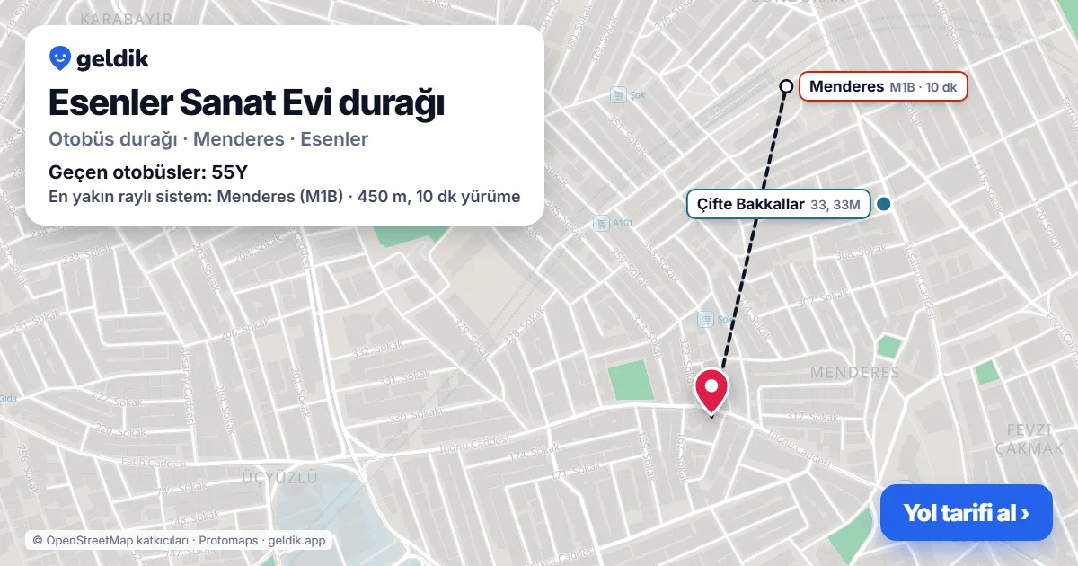 Esenler Sanat Evi otobüs durağı haritada: konumu ve yakındaki duraklar