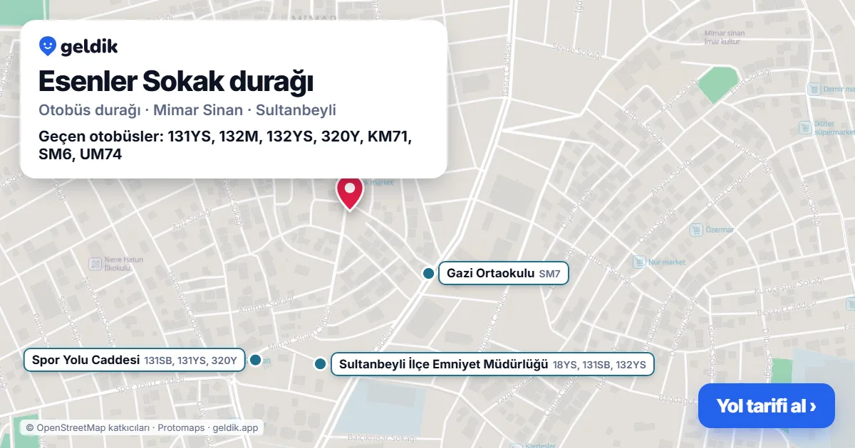 Esenler Sokak otobüs durağı haritada: konumu ve yakındaki duraklar