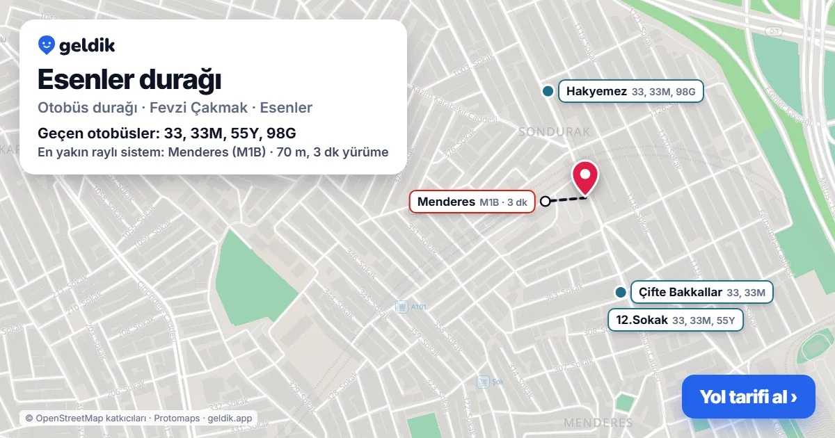 Esenler otobüs durağı haritada: konumu ve yakındaki duraklar