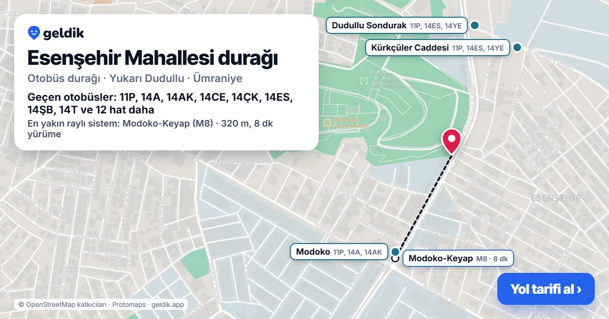 Esenşehir Mahallesi otobüs durağı haritada: konumu ve yakındaki duraklar