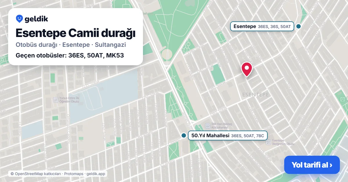 Esentepe Camii otobüs durağı haritada: konumu ve yakındaki duraklar