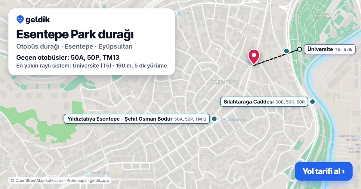 Esentepe Park otobüs durağı haritada: konumu ve yakındaki duraklar