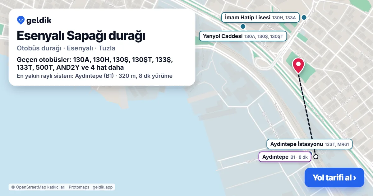 Esenyalı Sapağı otobüs durağı haritada: konumu ve yakındaki duraklar