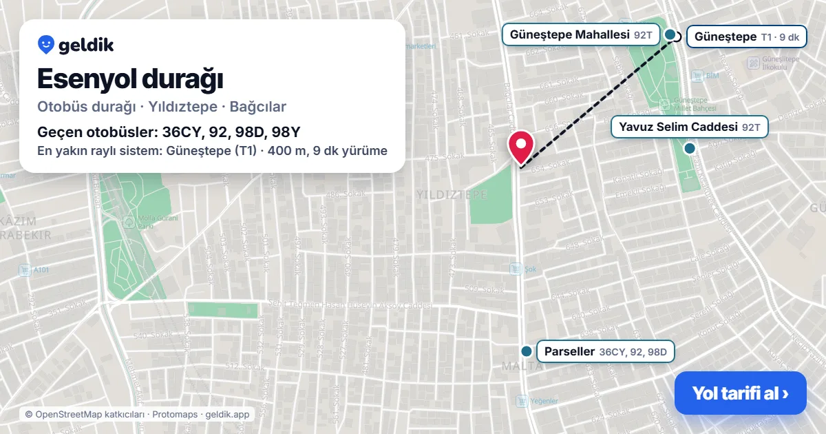 Esenyol otobüs durağı haritada: konumu ve yakındaki duraklar