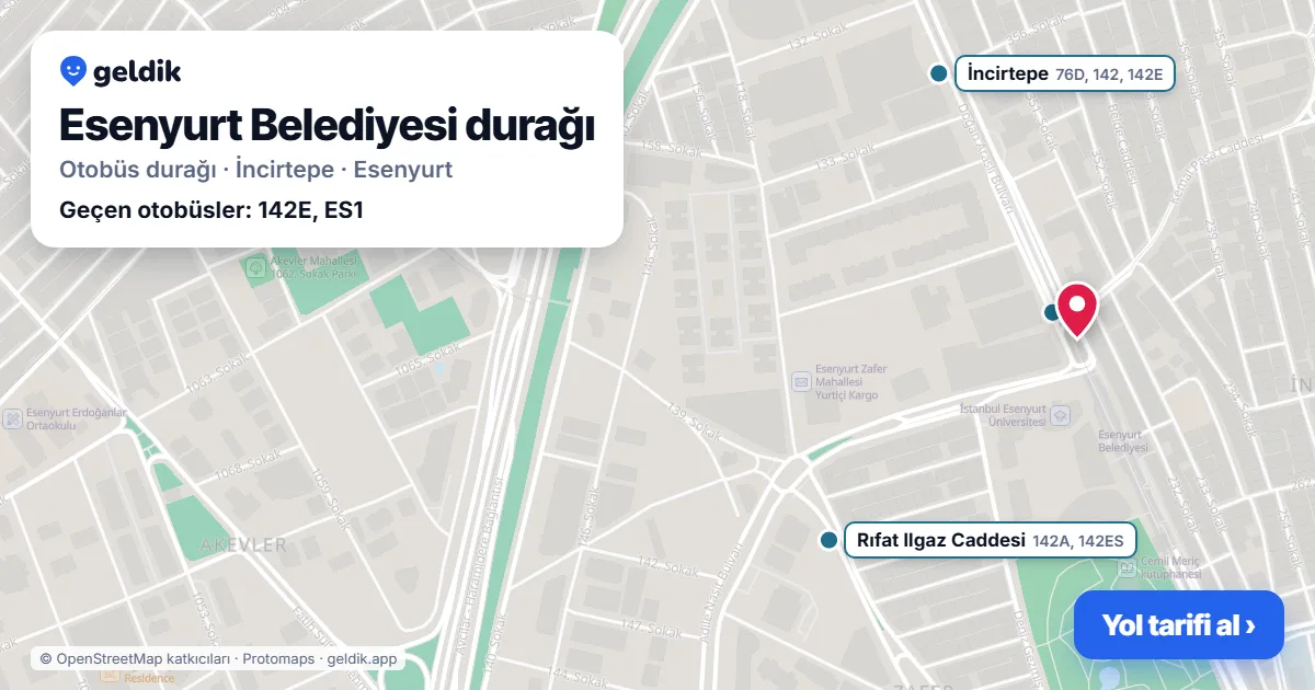 Esenyurt Belediyesi otobüs durağı haritada: konumu ve yakındaki duraklar
