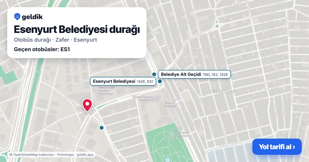 Esenyurt Belediyesi otobüs durağı haritada: konumu ve yakındaki duraklar