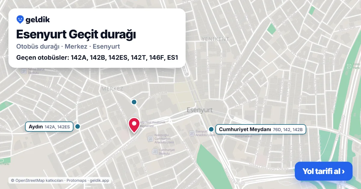 Esenyurt Geçit otobüs durağı haritada: konumu ve yakındaki duraklar