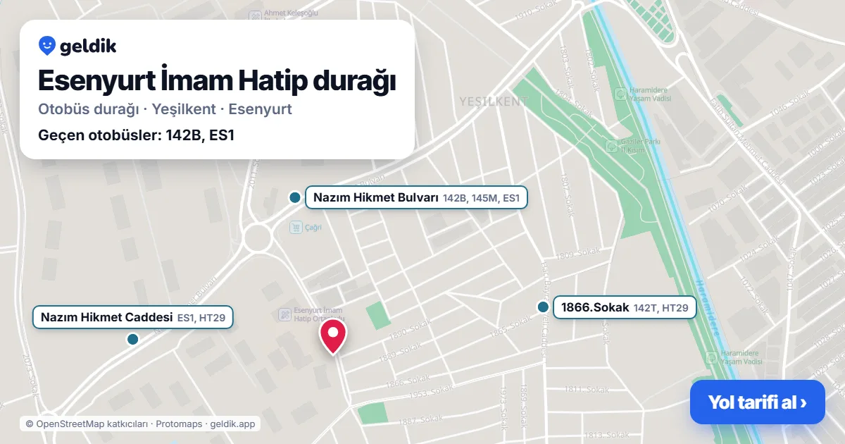 Esenyurt İmam Hatip otobüs durağı haritada: konumu ve yakındaki duraklar