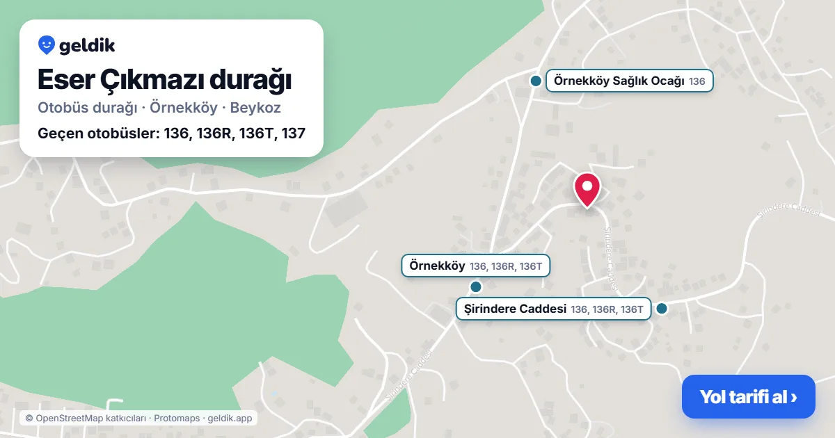 Eser Çıkmazı otobüs durağı haritada: konumu ve yakındaki duraklar