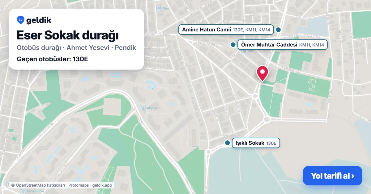 Eser Sokak otobüs durağı haritada: konumu ve yakındaki duraklar