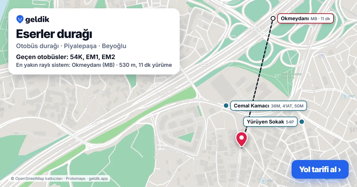 Eserler otobüs durağı haritada: konumu ve yakındaki duraklar