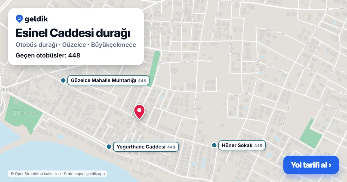Esinel Caddesi otobüs durağı haritada: konumu ve yakındaki duraklar