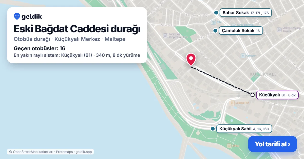 Eski Bağdat Caddesi otobüs durağı haritada: konumu ve yakındaki duraklar