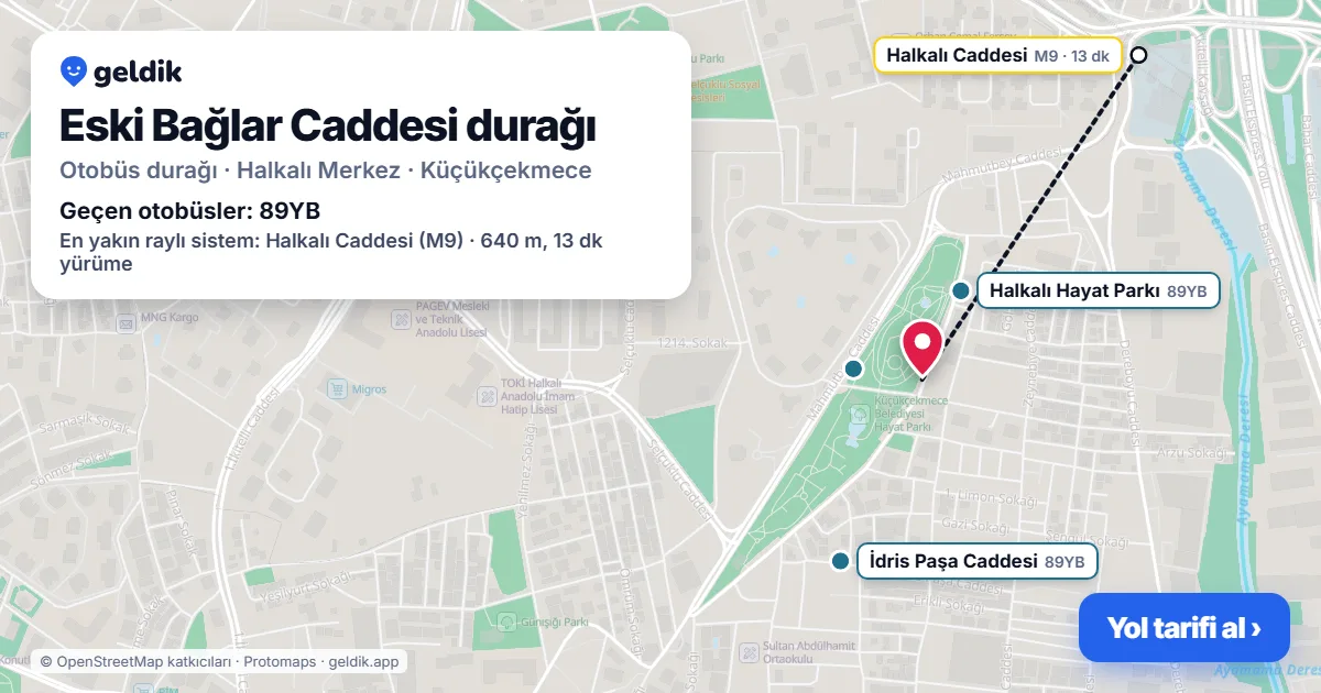 Eski Bağlar Caddesi otobüs durağı haritada: konumu ve yakındaki duraklar