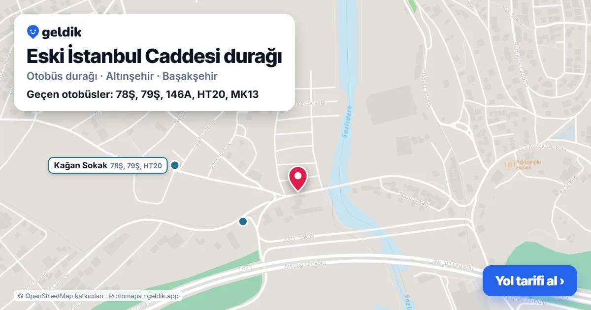 Eski İstanbul Caddesi otobüs durağı haritada: konumu ve yakındaki duraklar