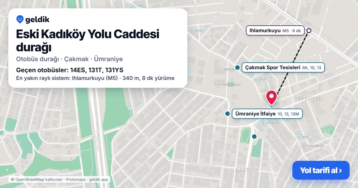 Eski Kadıköy Yolu Caddesi otobüs durağı haritada: konumu ve yakındaki duraklar