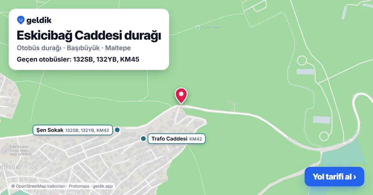 Eskicibağ Caddesi otobüs durağı haritada: konumu ve yakındaki duraklar