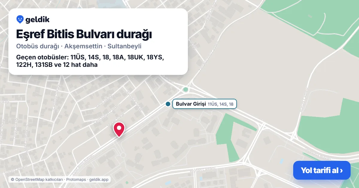 Eşref Bitlis Bulvarı otobüs durağı haritada: konumu ve yakındaki duraklar
