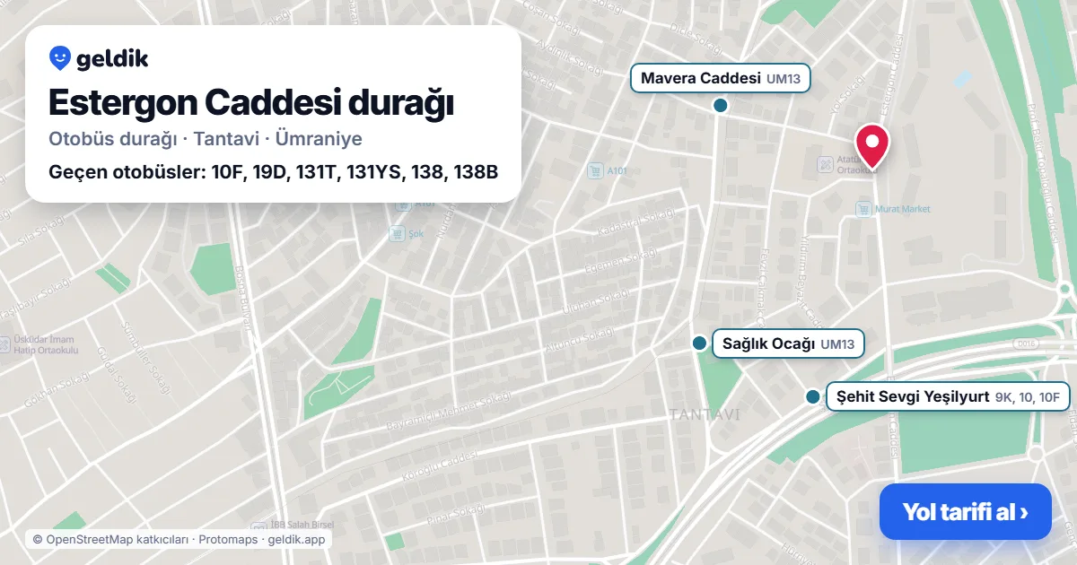Estergon Caddesi otobüs durağı haritada: konumu ve yakındaki duraklar