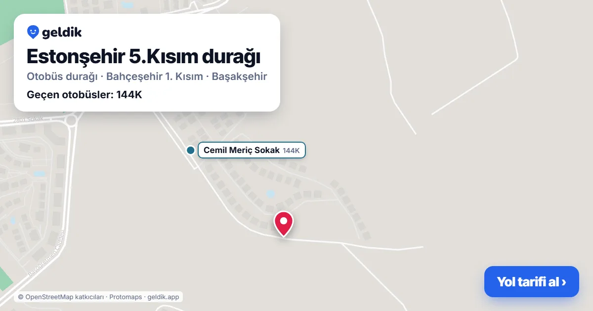 Estonşehir 5.Kısım otobüs durağı haritada: konumu ve yakındaki duraklar
