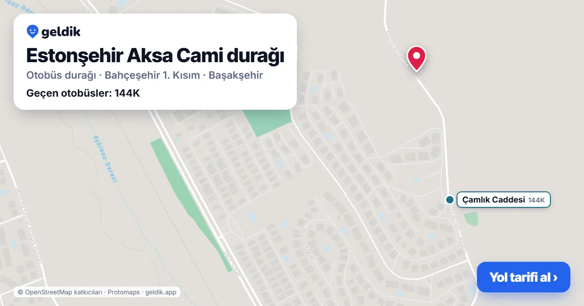 Estonşehir Aksa Cami otobüs durağı haritada: konumu ve yakındaki duraklar