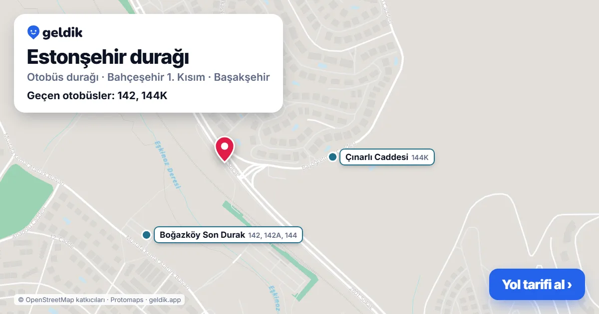 Estonşehir otobüs durağı haritada: konumu ve yakındaki duraklar