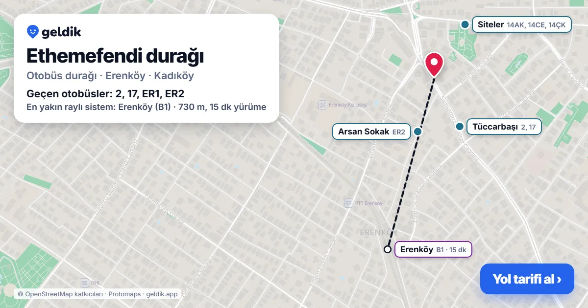 Ethemefendi otobüs durağı haritada: konumu ve yakındaki duraklar