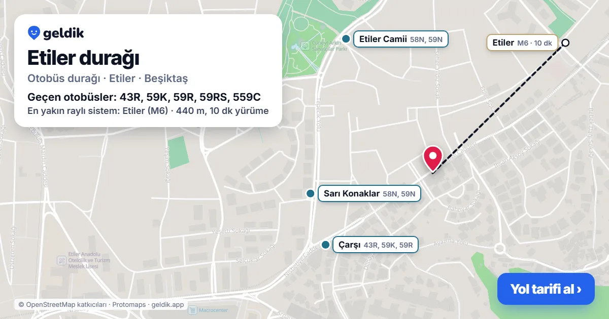 Etiler otobüs durağı haritada: konumu ve yakındaki duraklar