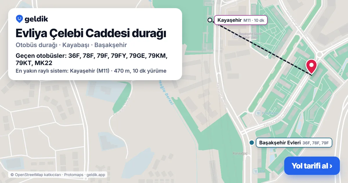 Evliya Çelebi Caddesi otobüs durağı haritada: konumu ve yakındaki duraklar