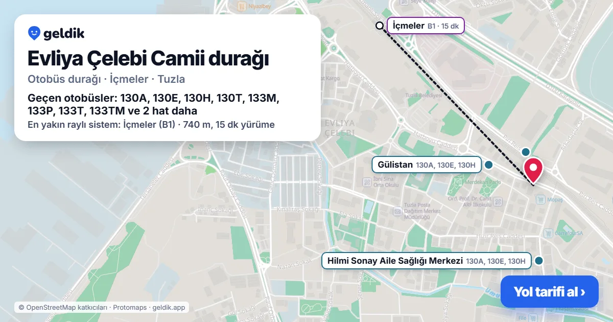Evliya Çelebi Camii otobüs durağı haritada: konumu ve yakındaki duraklar