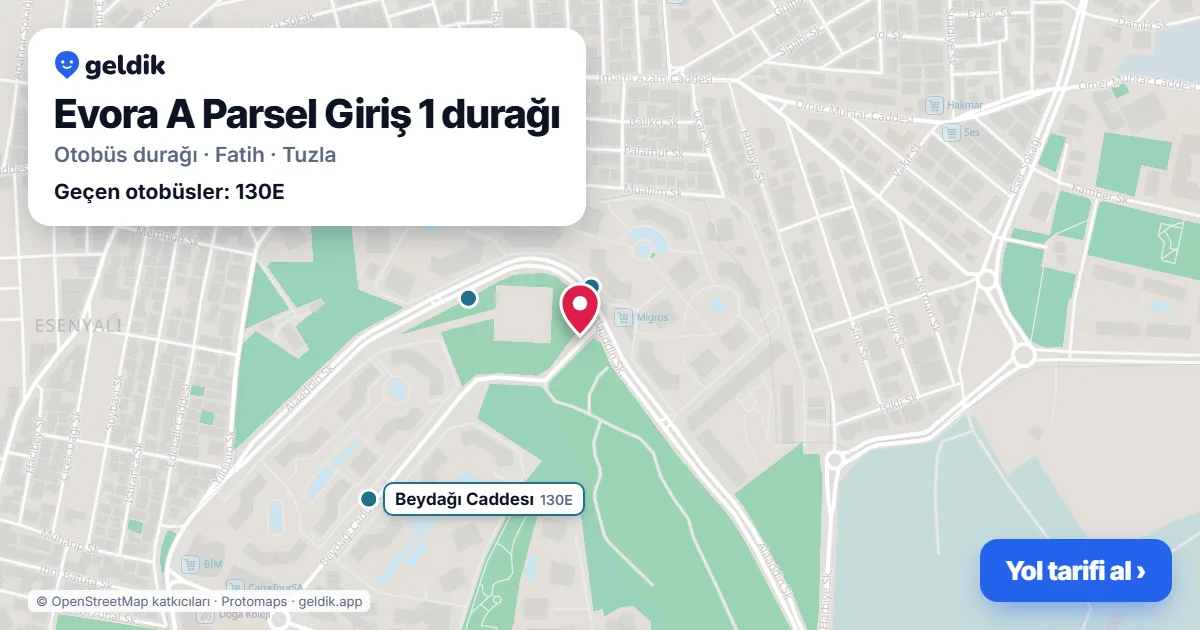 Evora A Parsel Giriş 1 otobüs durağı haritada: konumu ve yakındaki duraklar