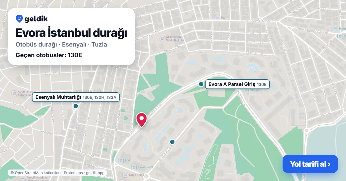 Evora İstanbul otobüs durağı haritada: konumu ve yakındaki duraklar