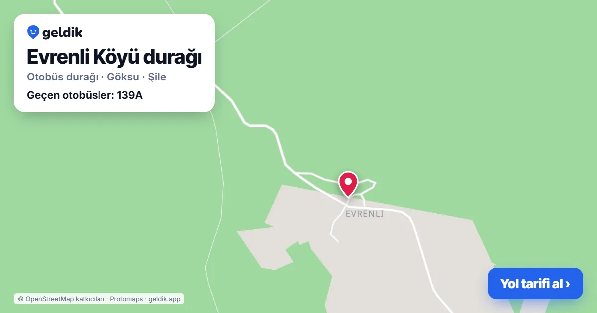 Evrenli Köyü otobüs durağı haritada: konumu ve yakındaki duraklar