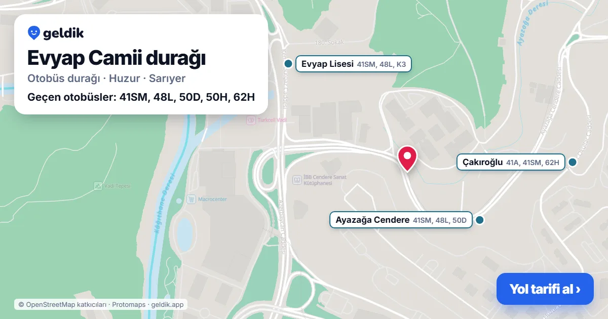 Evyap Camii otobüs durağı haritada: konumu ve yakındaki duraklar