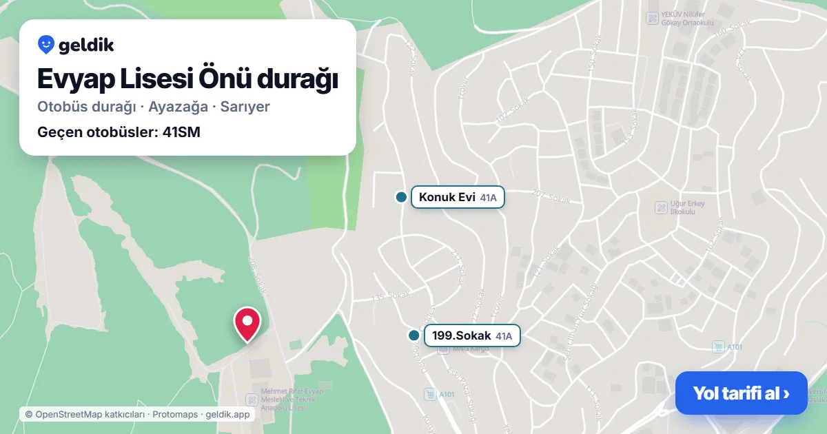 Evyap Lisesi Önü otobüs durağı haritada: konumu ve yakındaki duraklar