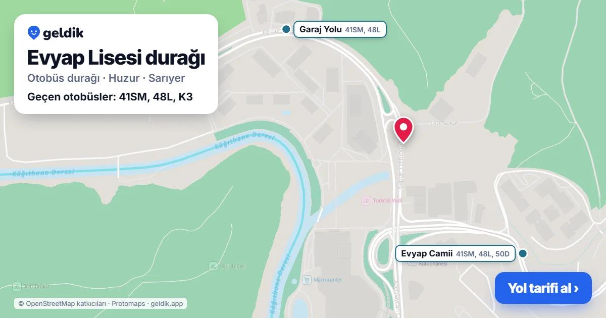 Evyap Lisesi otobüs durağı haritada: konumu ve yakındaki duraklar