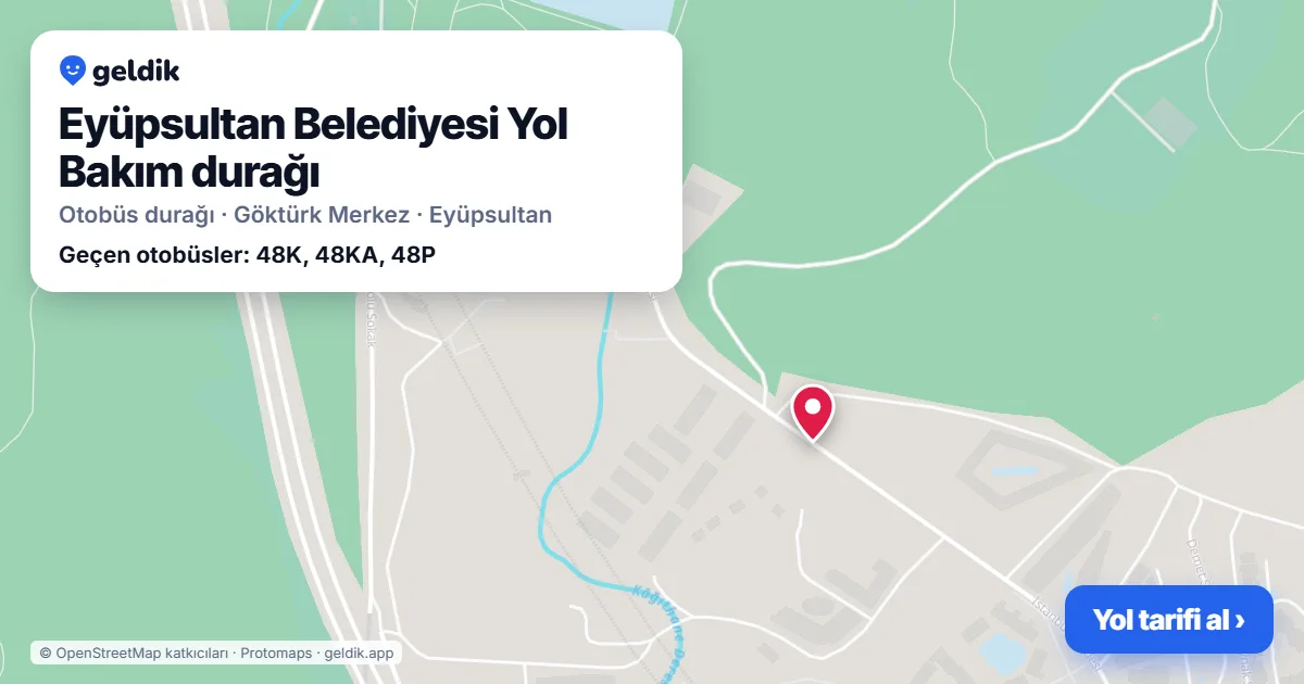 Eyüpsultan Belediyesi Yol Bakım otobüs durağı haritada: konumu ve yakındaki duraklar