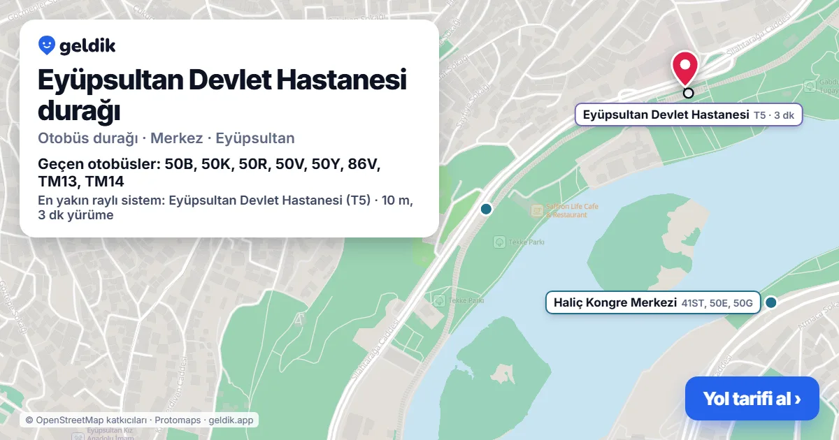 Eyüpsultan Devlet Hastanesi otobüs durağı haritada: konumu ve yakındaki duraklar
