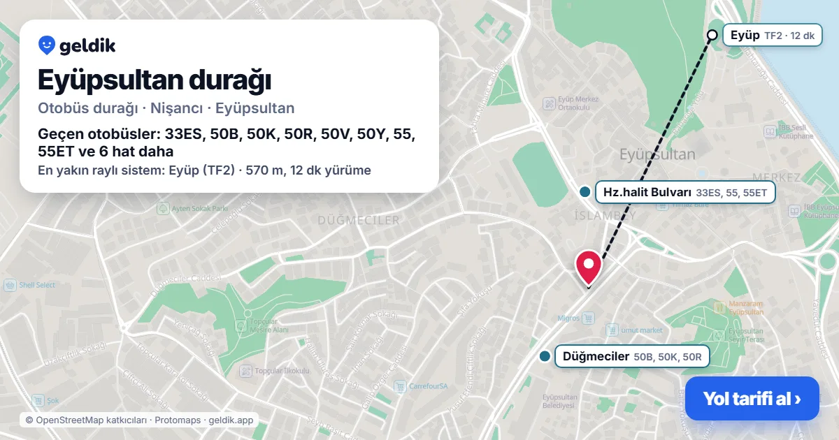 Eyüpsultan otobüs durağı haritada: konumu ve yakındaki duraklar