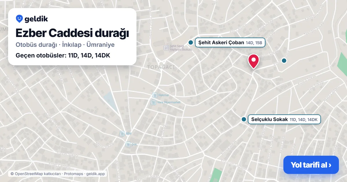 Ezber Caddesi otobüs durağı haritada: konumu ve yakındaki duraklar