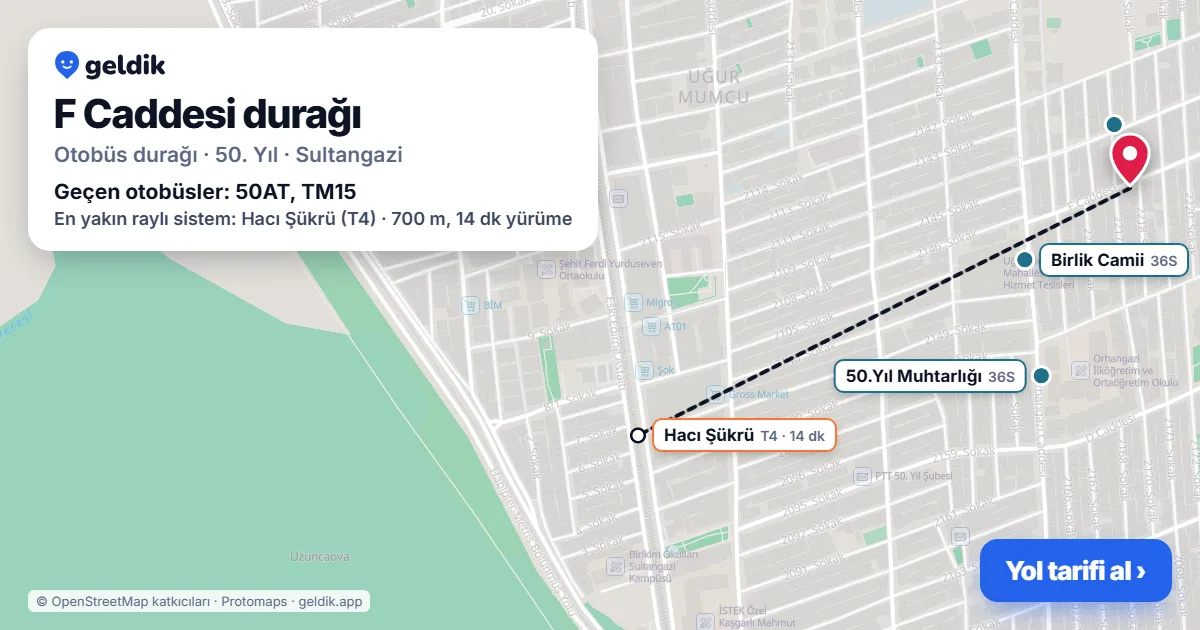 F Caddesi otobüs durağı haritada: konumu ve yakındaki duraklar