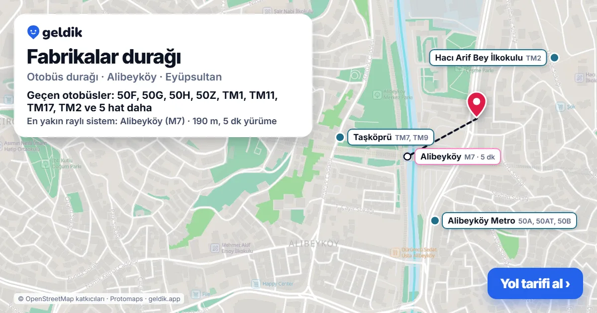 Fabrikalar otobüs durağı haritada: konumu ve yakındaki duraklar