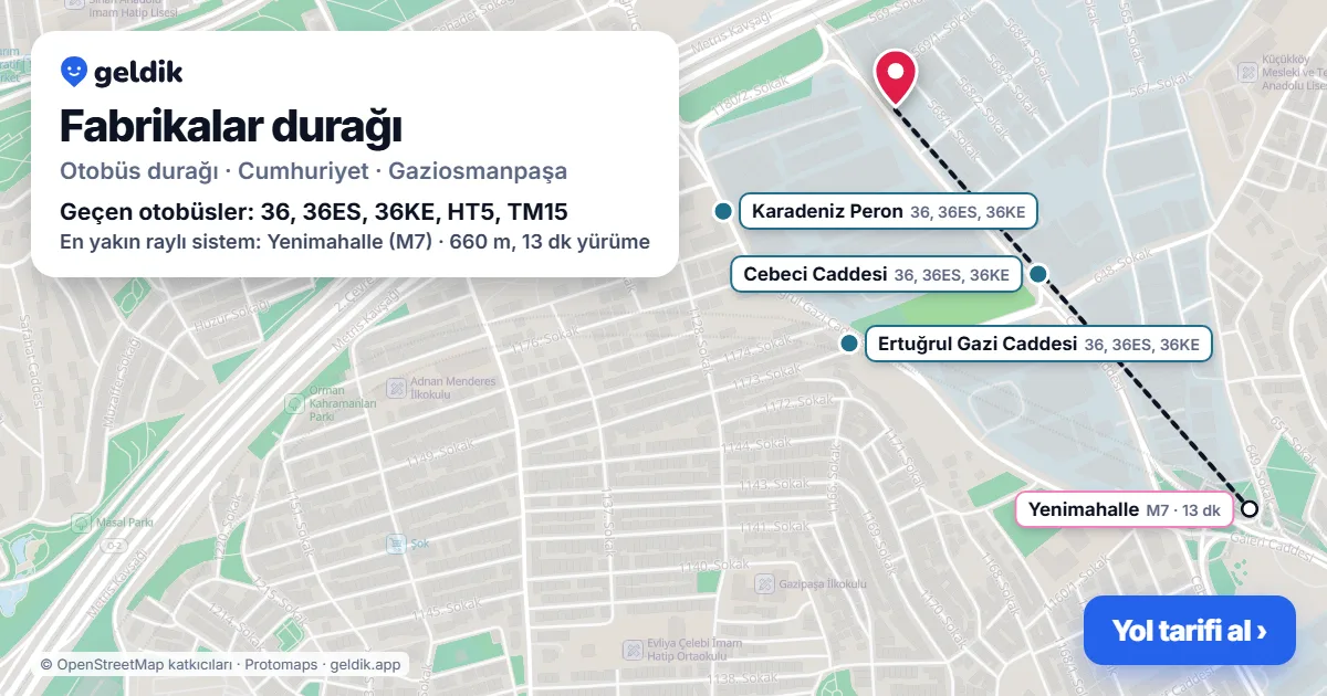 Fabrikalar otobüs durağı haritada: konumu ve yakındaki duraklar
