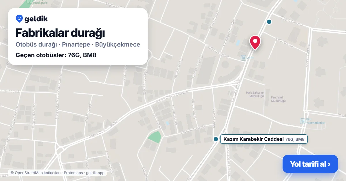 Fabrikalar otobüs durağı haritada: konumu ve yakındaki duraklar