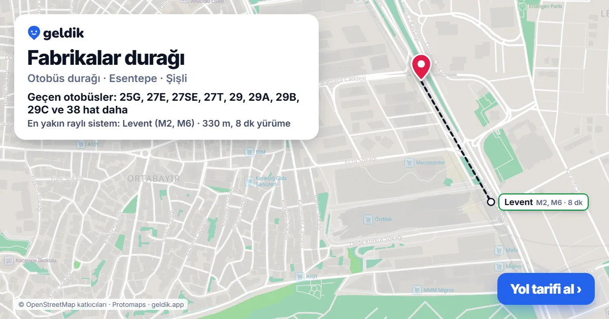 Fabrikalar otobüs durağı haritada: konumu ve yakındaki duraklar