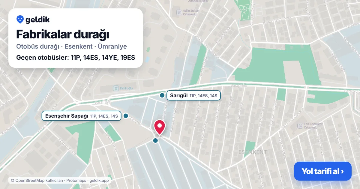 Fabrikalar otobüs durağı haritada: konumu ve yakındaki duraklar